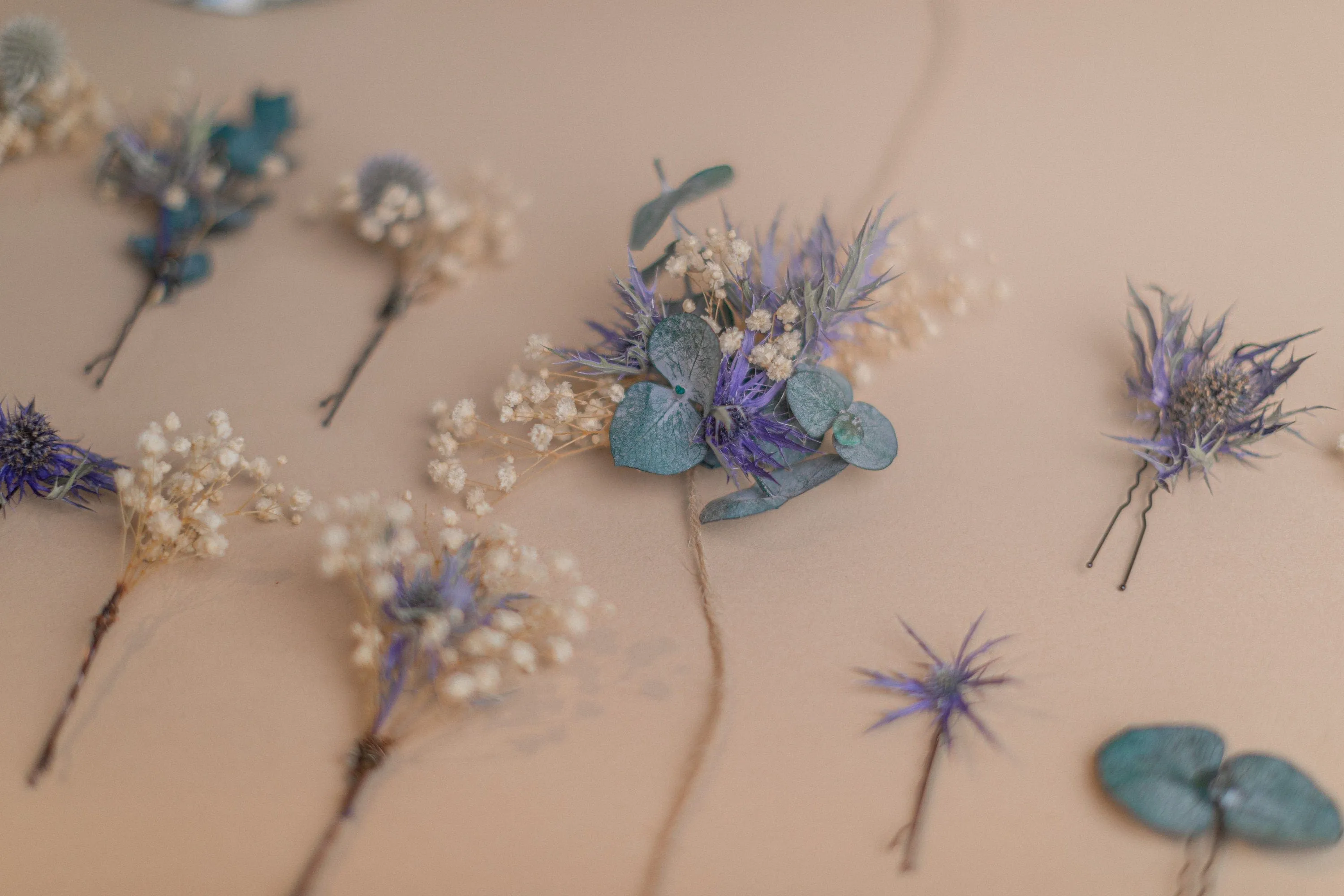 Scottish Thistle & Eucalyptus Hair Pins Set, Boho Hair Pins, Wedding Hair Pins, Flower Pin Set