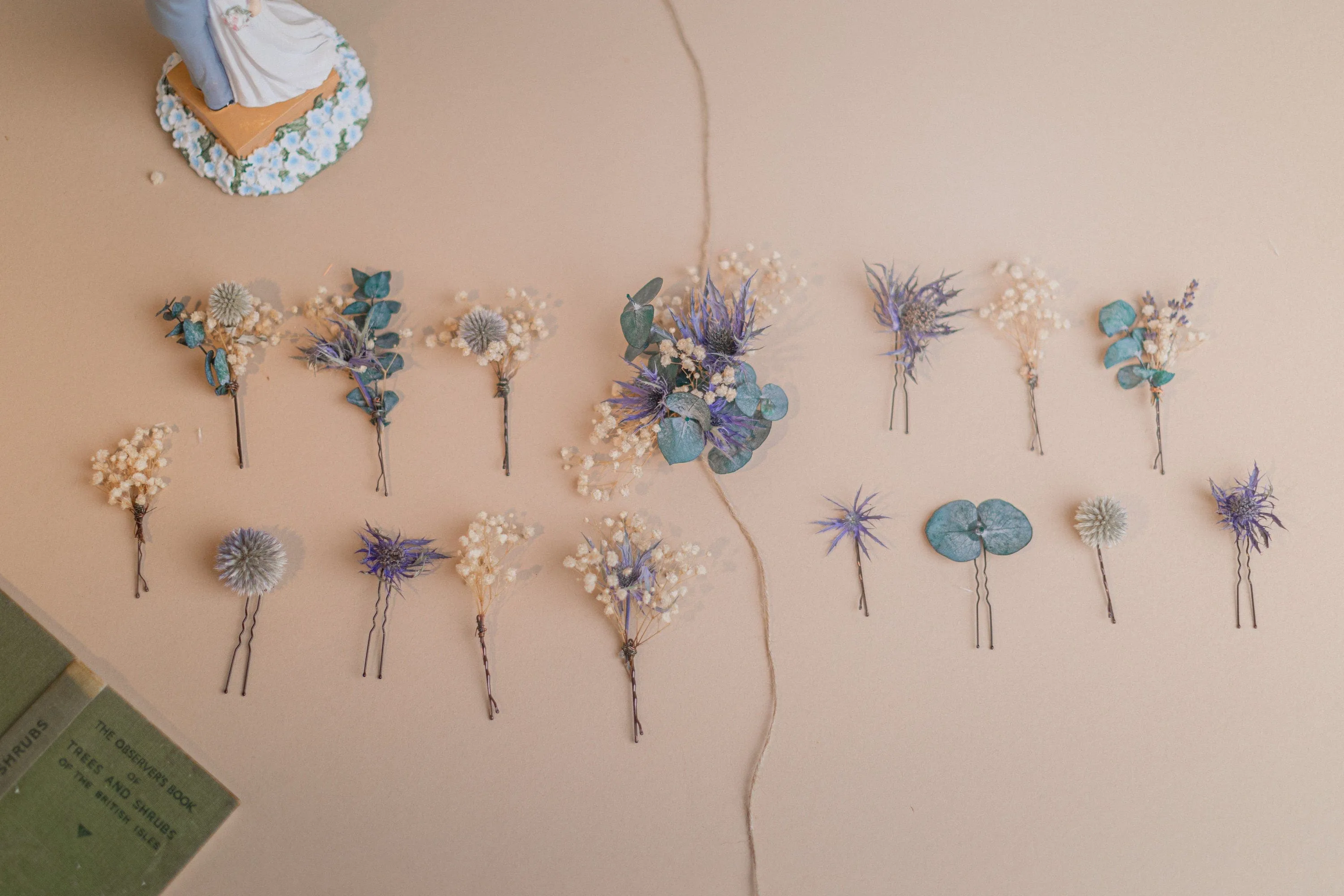 Scottish Thistle & Eucalyptus Hair Pins Set, Boho Hair Pins, Wedding Hair Pins, Flower Pin Set