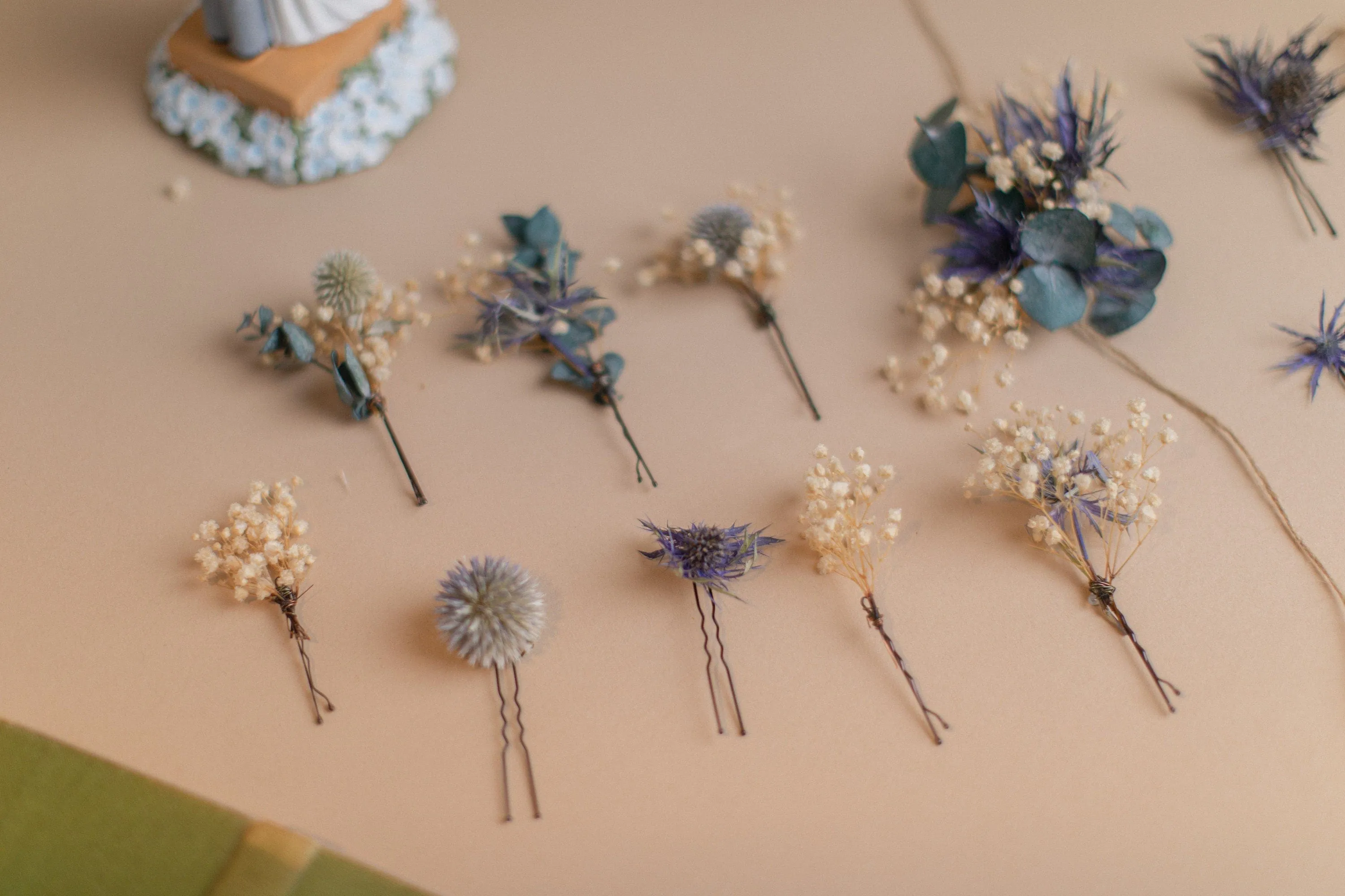 Scottish Thistle & Eucalyptus Hair Pins Set, Boho Hair Pins, Wedding Hair Pins, Flower Pin Set