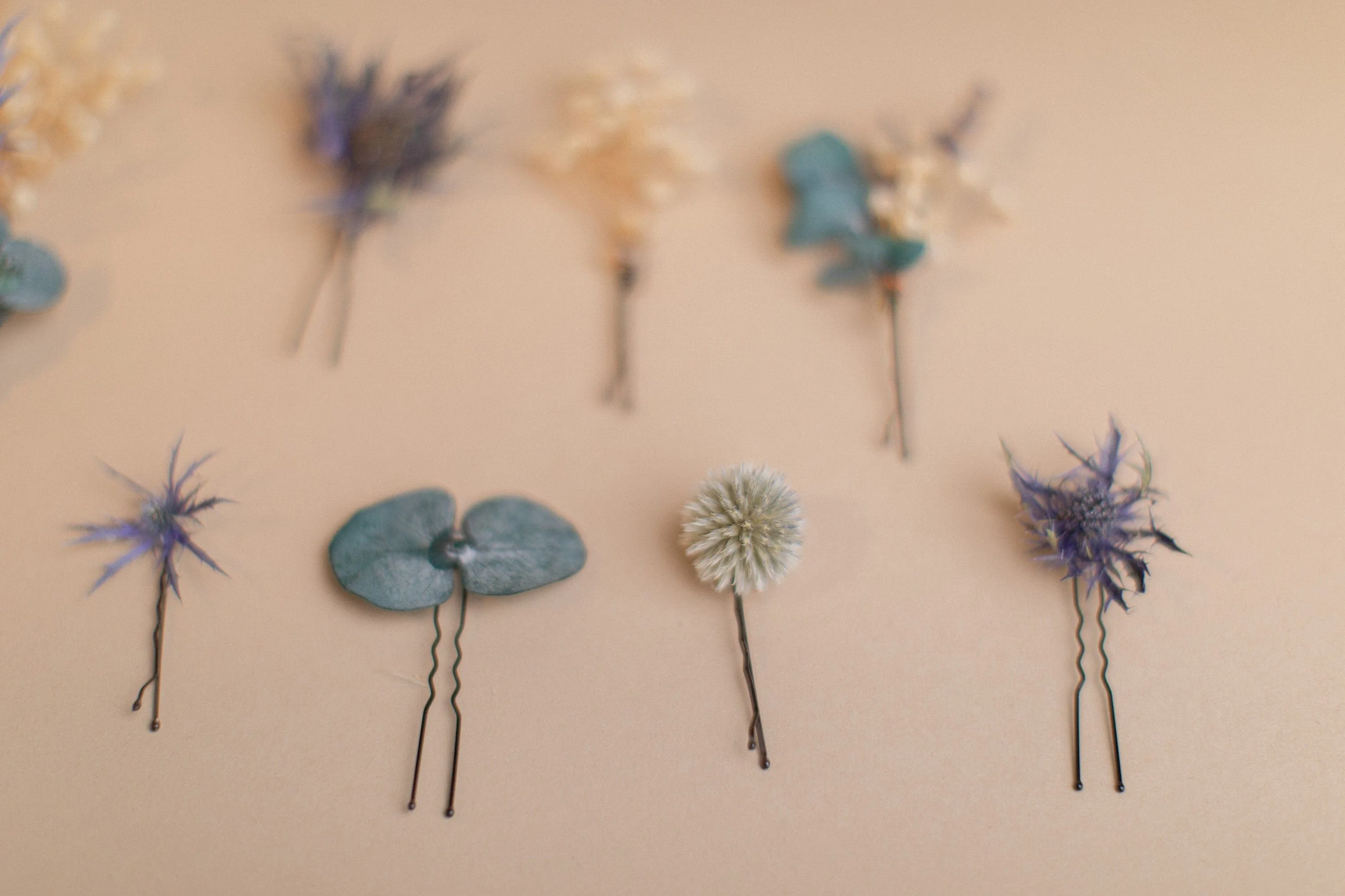 Scottish Thistle & Eucalyptus Hair Pins Set, Boho Hair Pins, Wedding Hair Pins, Flower Pin Set