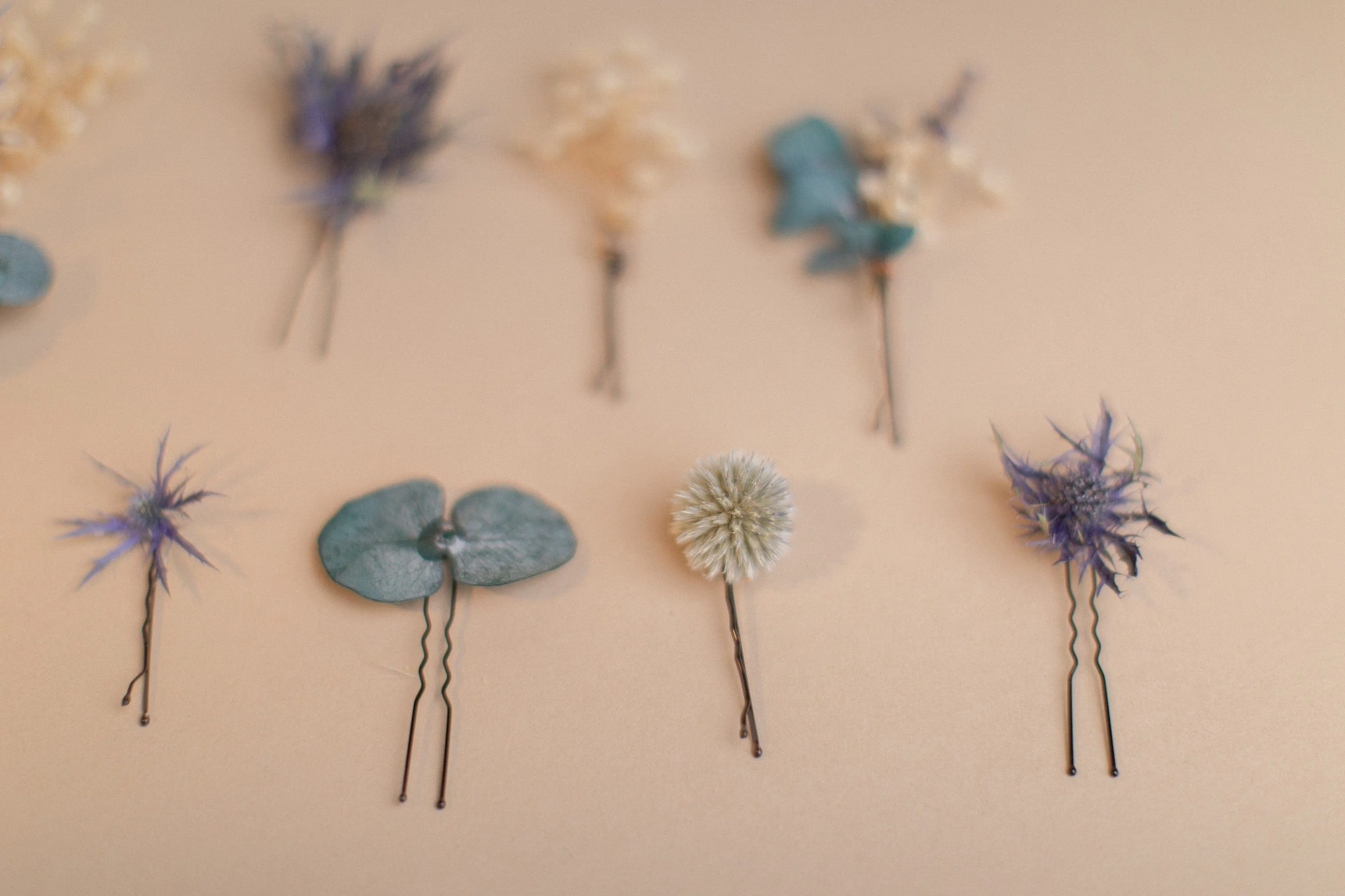 Scottish Thistle & Eucalyptus Hair Pins Set, Boho Hair Pins, Wedding Hair Pins, Flower Pin Set