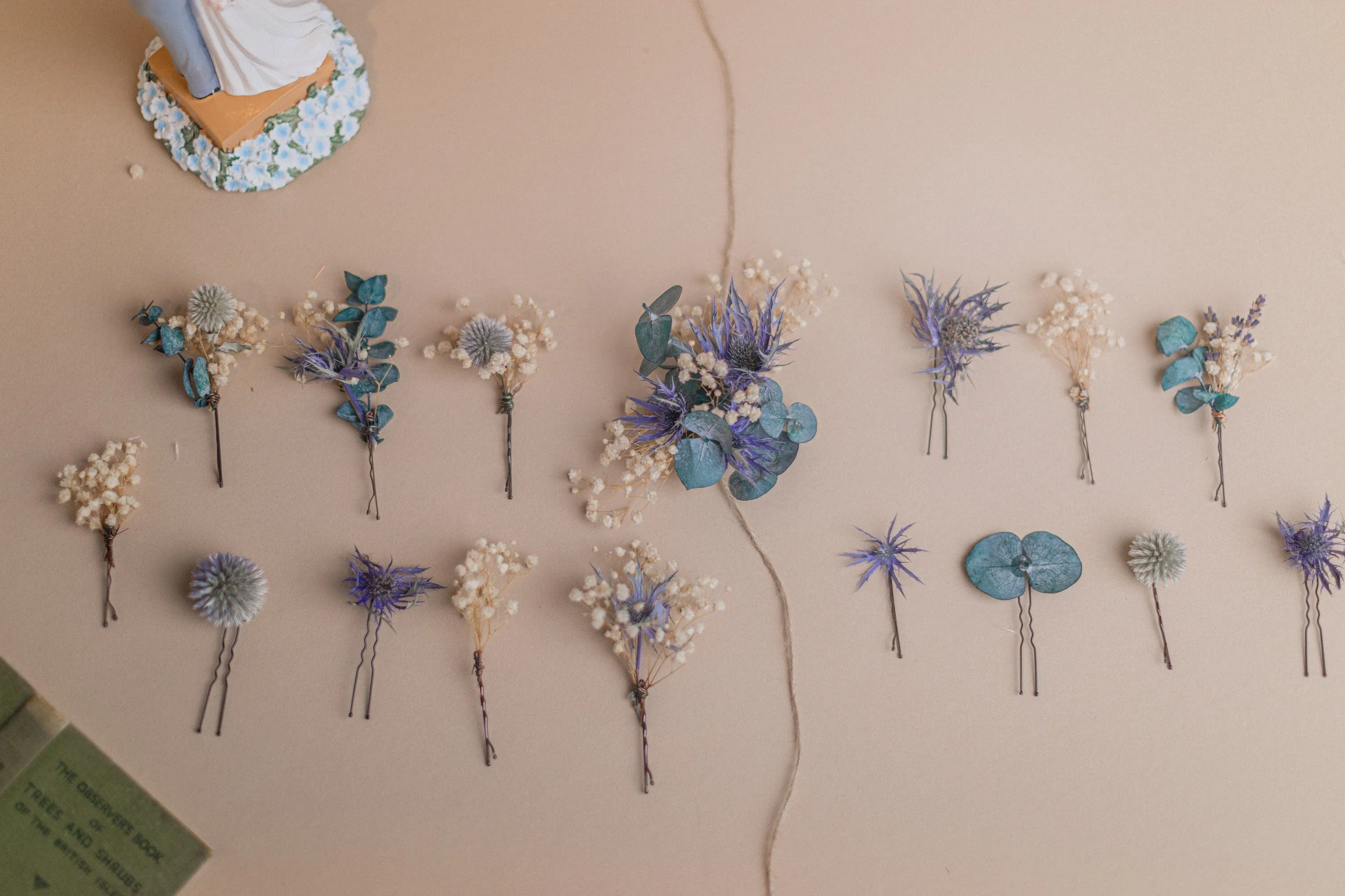 Scottish Thistle & Eucalyptus Hair Pins Set, Boho Hair Pins, Wedding Hair Pins, Flower Pin Set