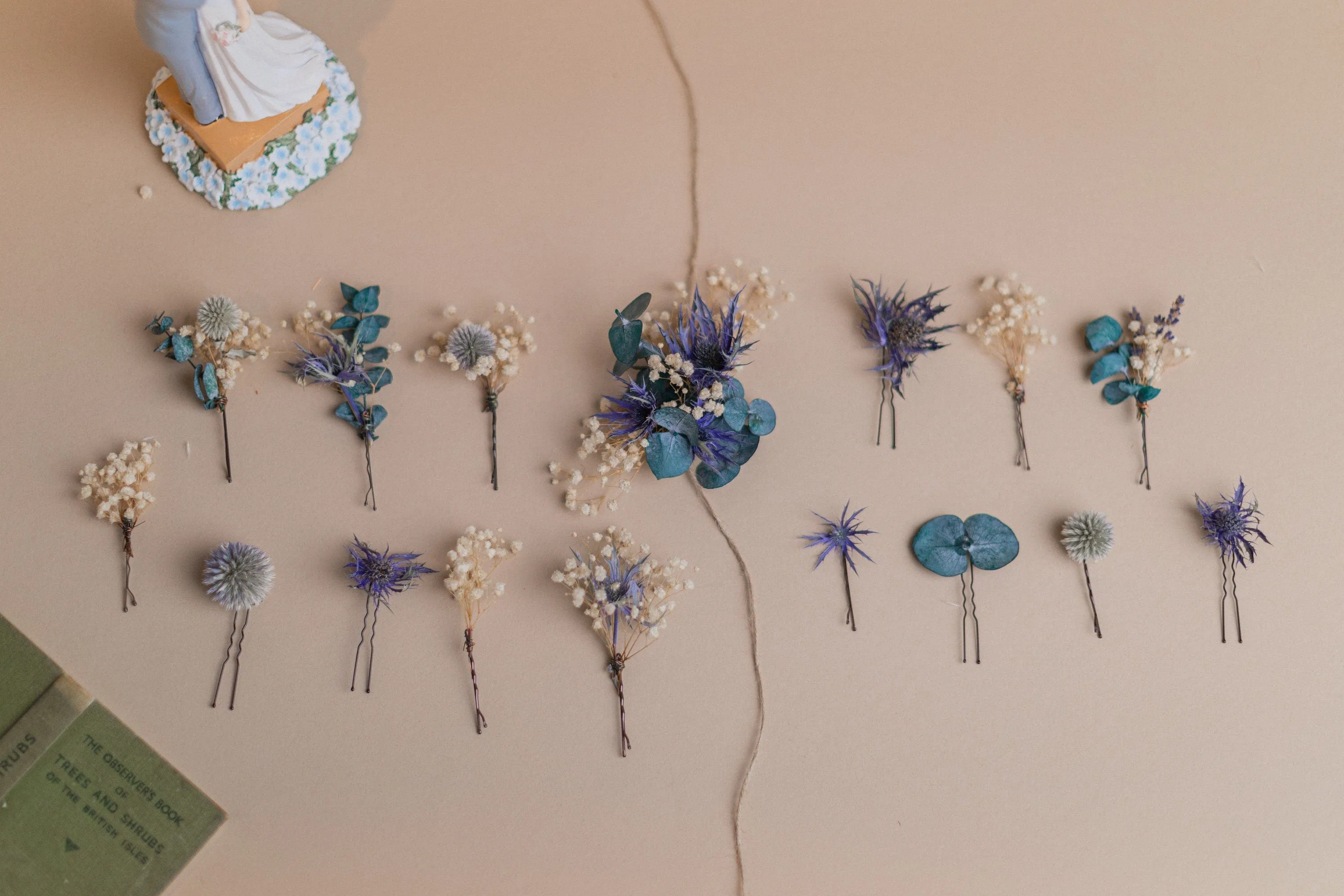 Scottish Thistle & Eucalyptus Hair Pins Set, Boho Hair Pins, Wedding Hair Pins, Flower Pin Set