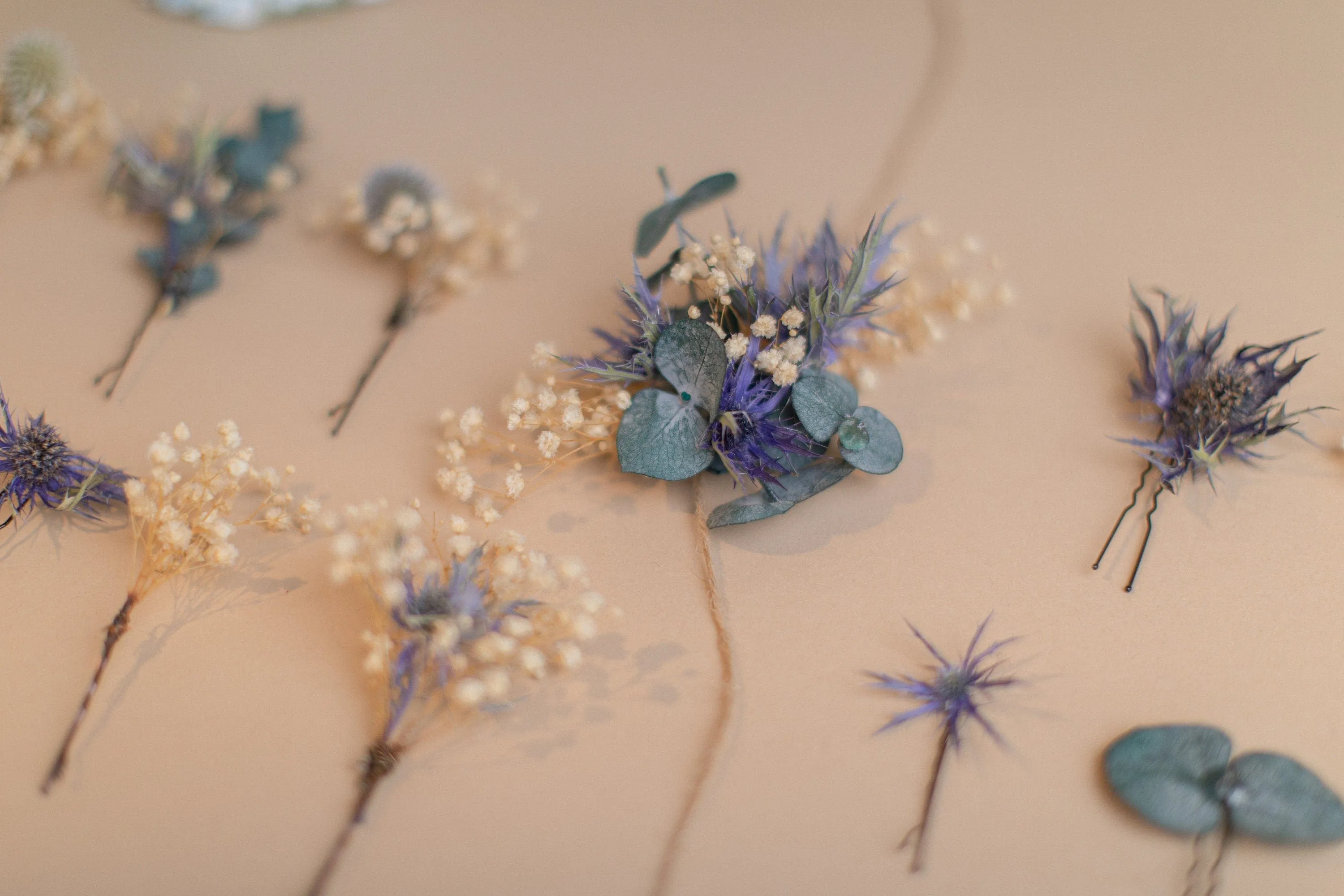 Scottish Thistle & Eucalyptus Hair Pins Set, Boho Hair Pins, Wedding Hair Pins, Flower Pin Set