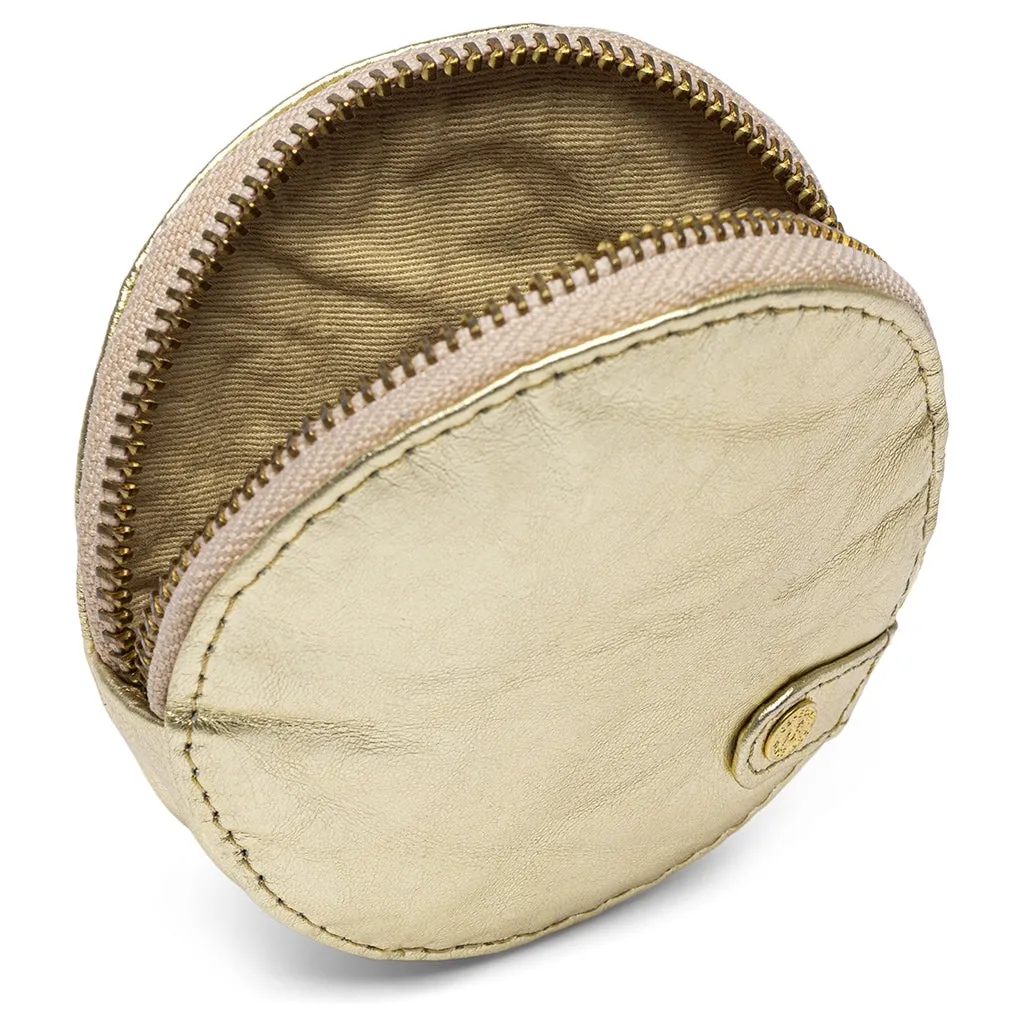 Small round leather purse en metallic look / 15690 - Gold Metallic