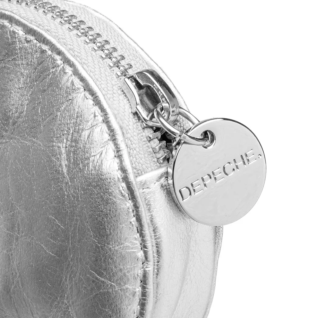 Small round leather purse en metallic look / 15690 - Silver Metallic