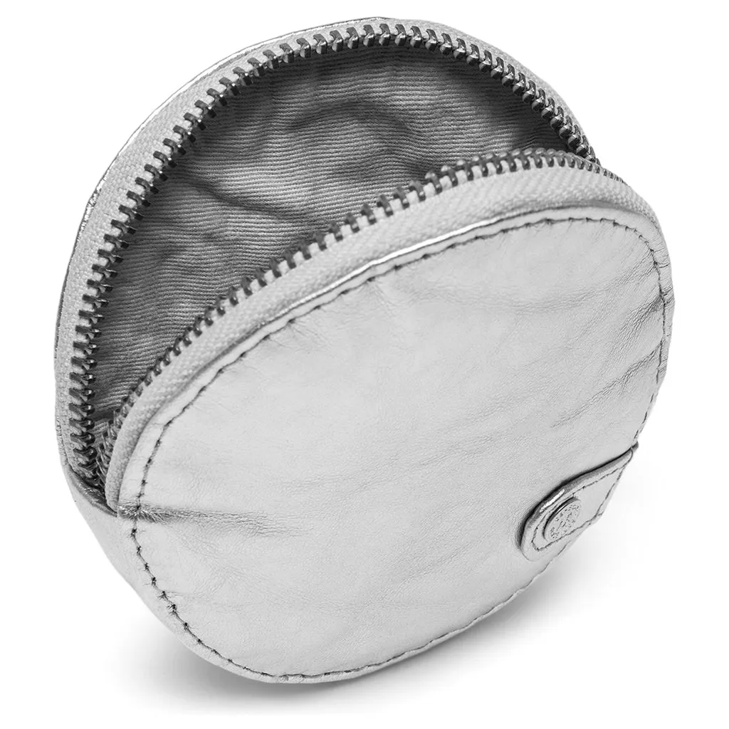 Small round leather purse en metallic look / 15690 - Silver Metallic