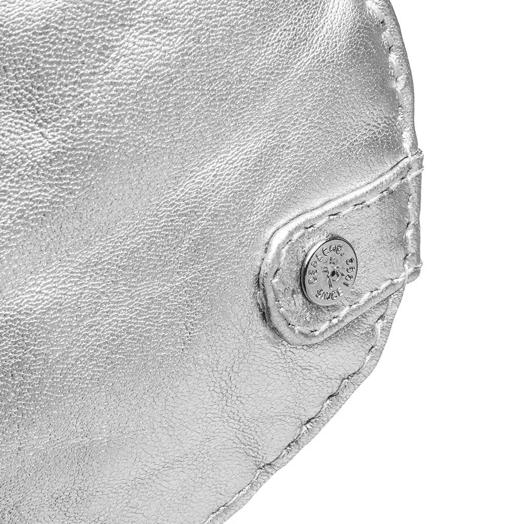 Small round leather purse en metallic look / 15690 - Silver Metallic