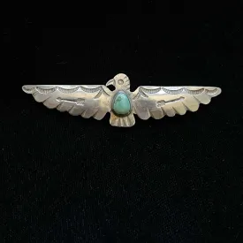 SOLD Vintage Silver Turquoise Thunderbird Brooch, Fred Harvey Era Pin 8.3 G