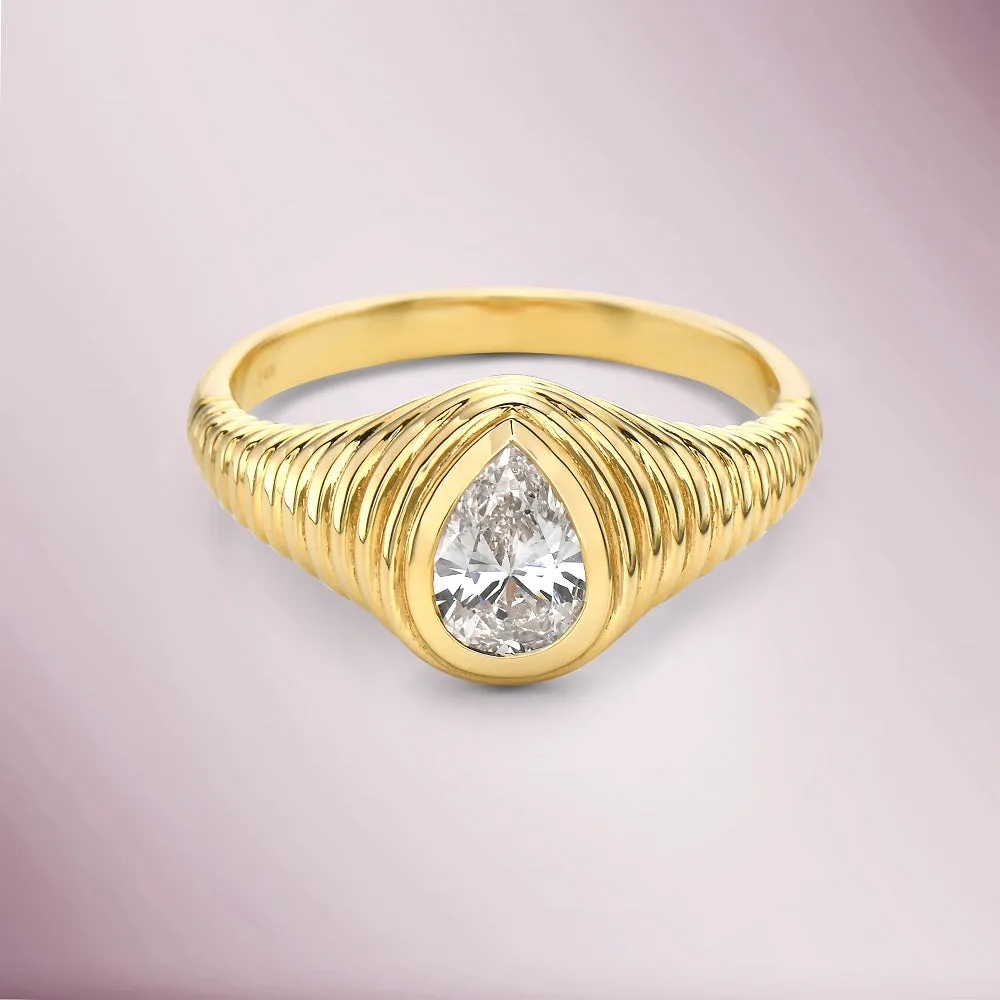 Solitaire Pear Shape Diamond Ring (0.67 ct.) Bezel Set in 14K Gold