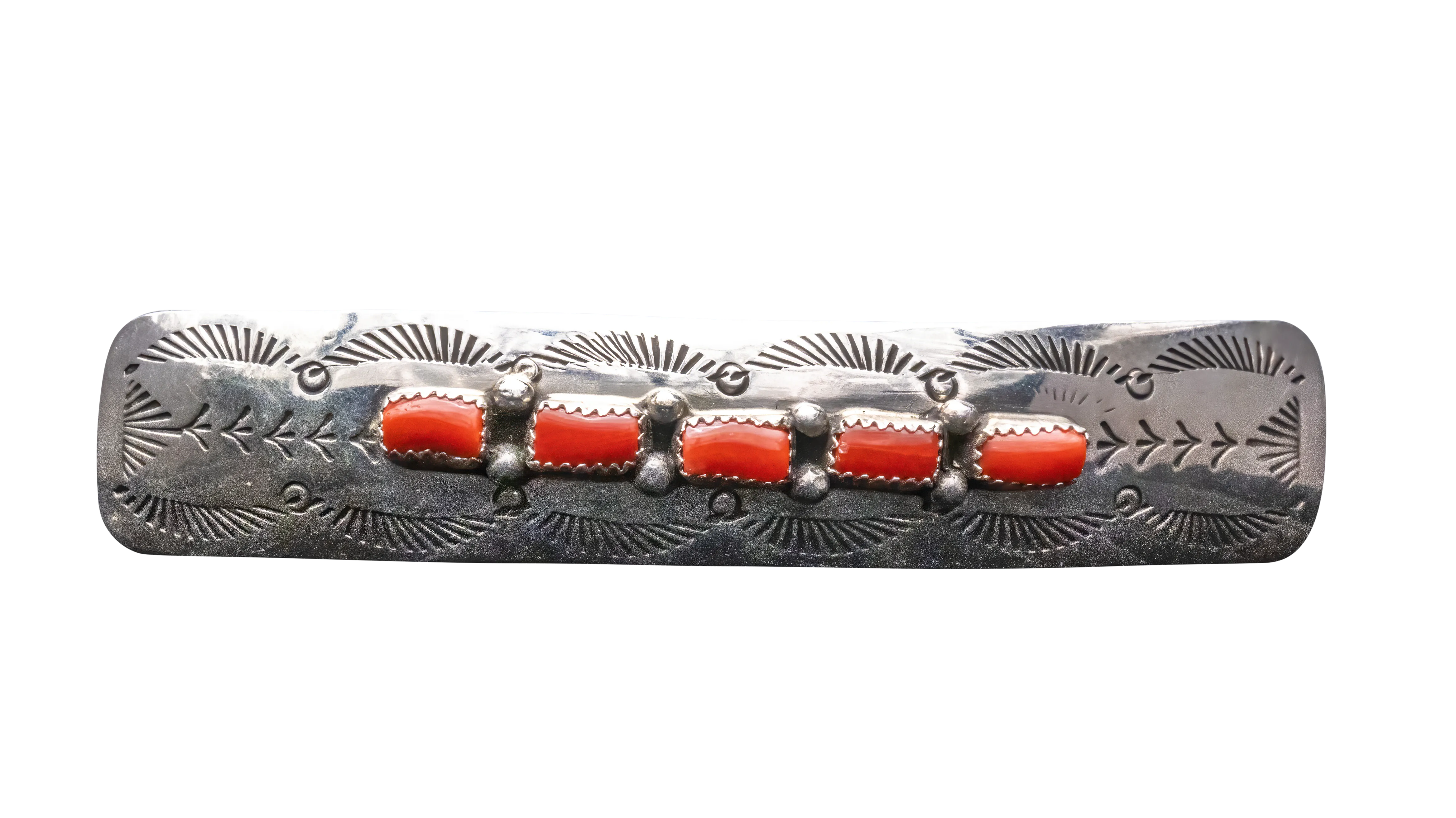 Sterling Silver Mediterranean Coral Barrette | Artisan Handmade