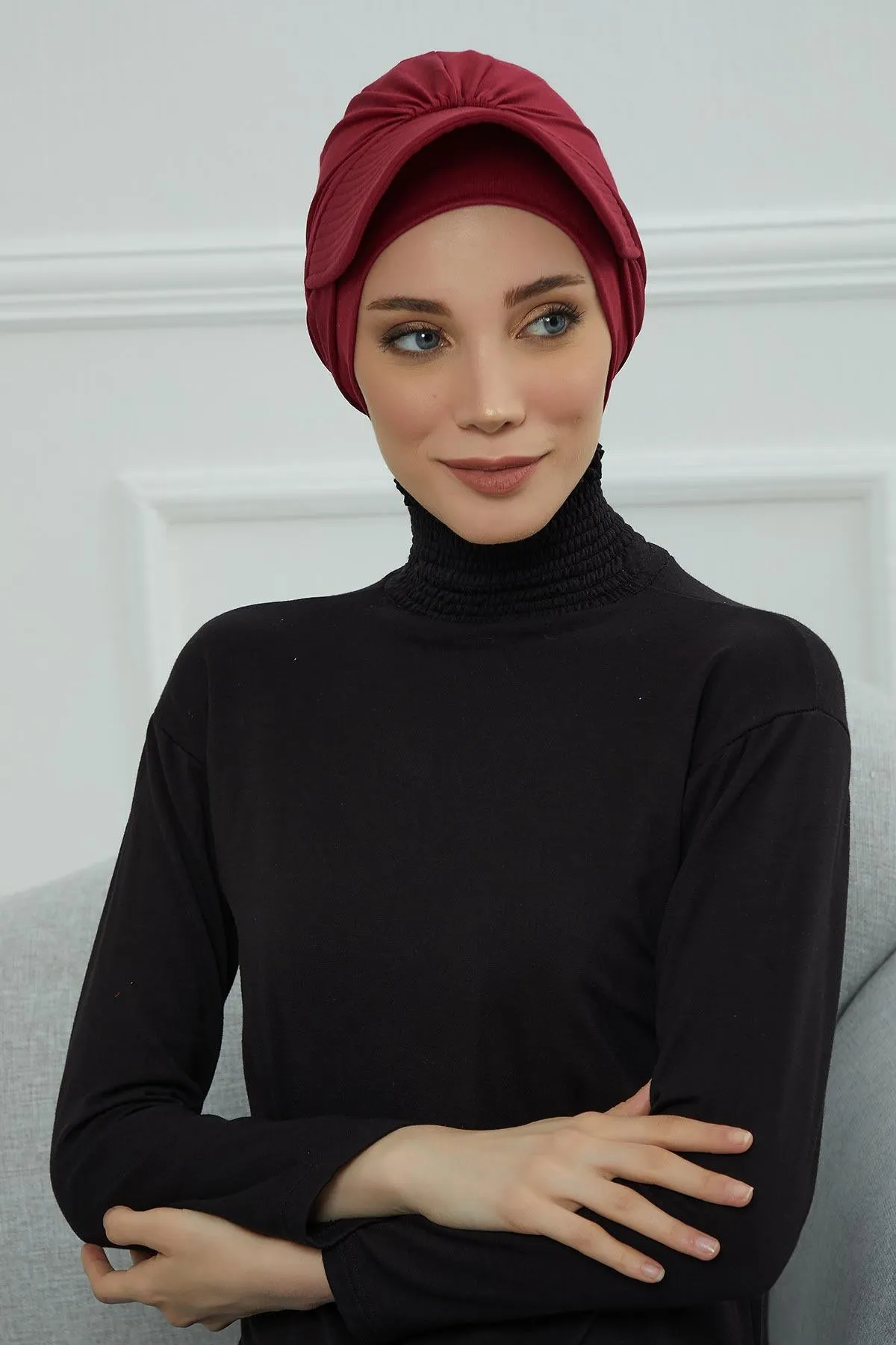 Stylish Visor Cap Instant Turban Hijab for Women, Trendy Visor Cap for Hair Loss Patients, Chemo Visor Cap, Visor Full Head Covering,B-66