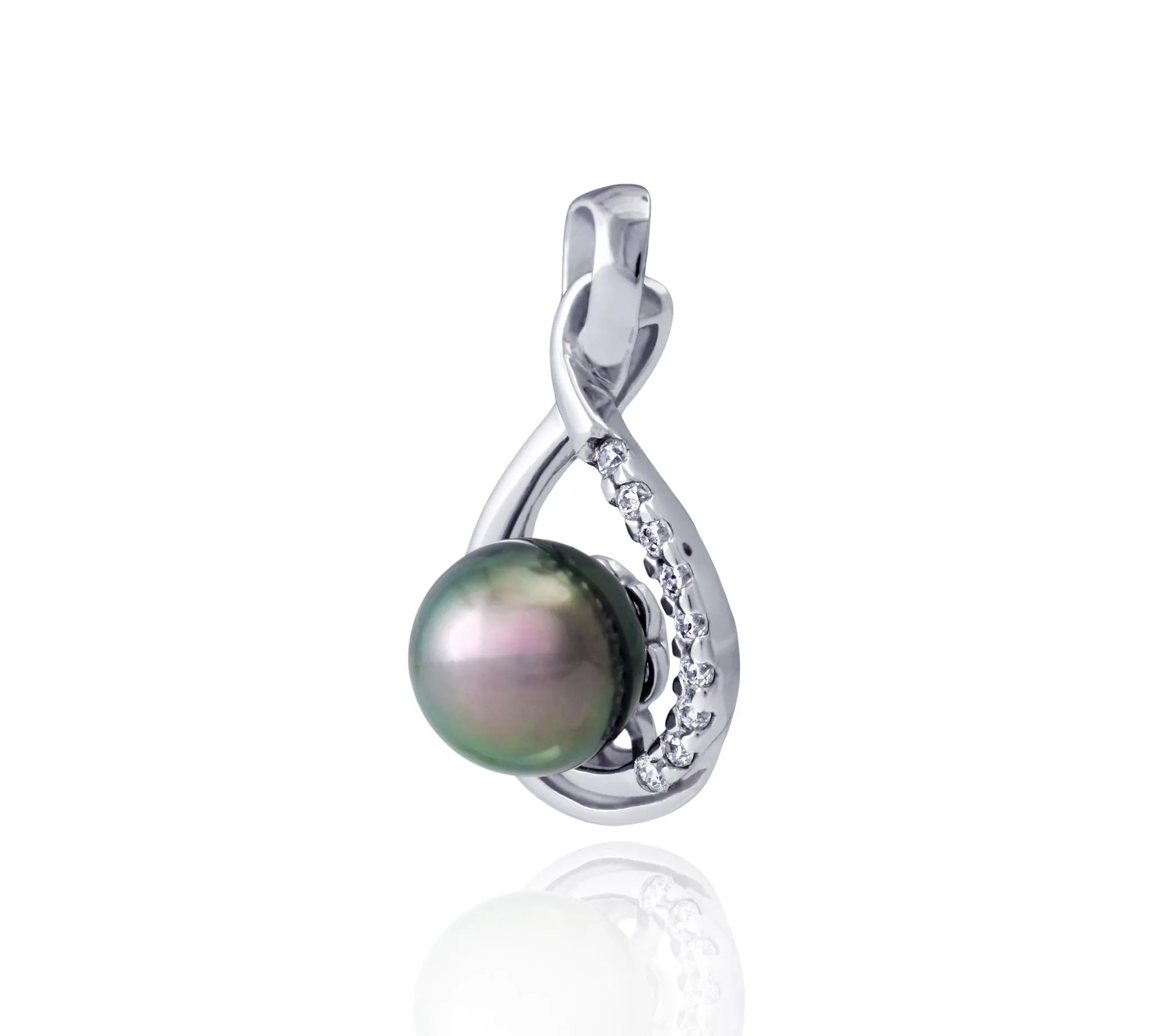 Tahitian pearl pendant in silver - dewdrops collection - PESZPE00078 - Pinkish Green