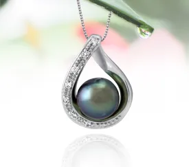 Tahitian pearl pendant in silver - dewdrops collection - PESZPE00511 - green