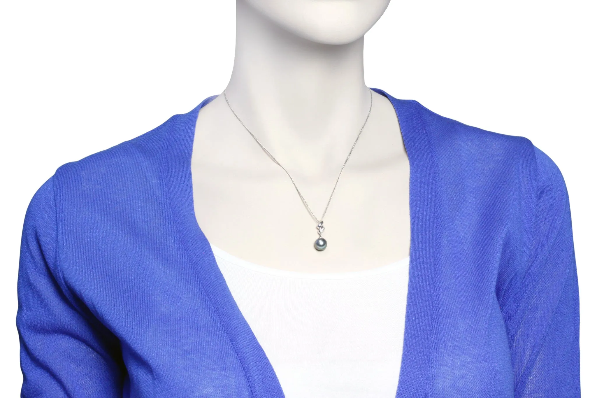 Tahitian pearl pendant in silver - dewdrops collection - PESZPE00514 - Pastel blue