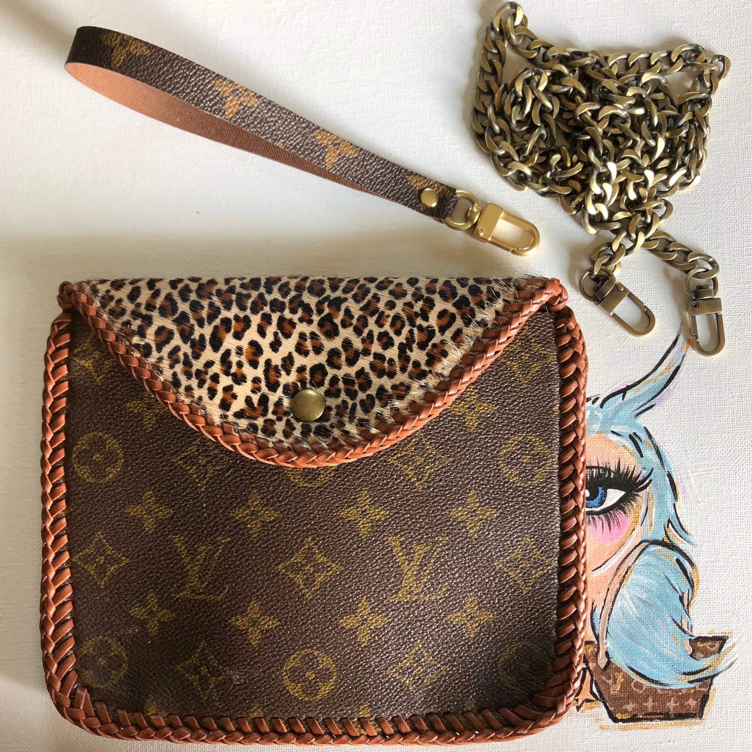 The Falcon - Leopard Hair-on-Hide Vintage Wristlet/Crossbody/Clutch