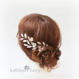 Theora leaf hairpiece - satin sculpted fabric leaves & flowers - color options available