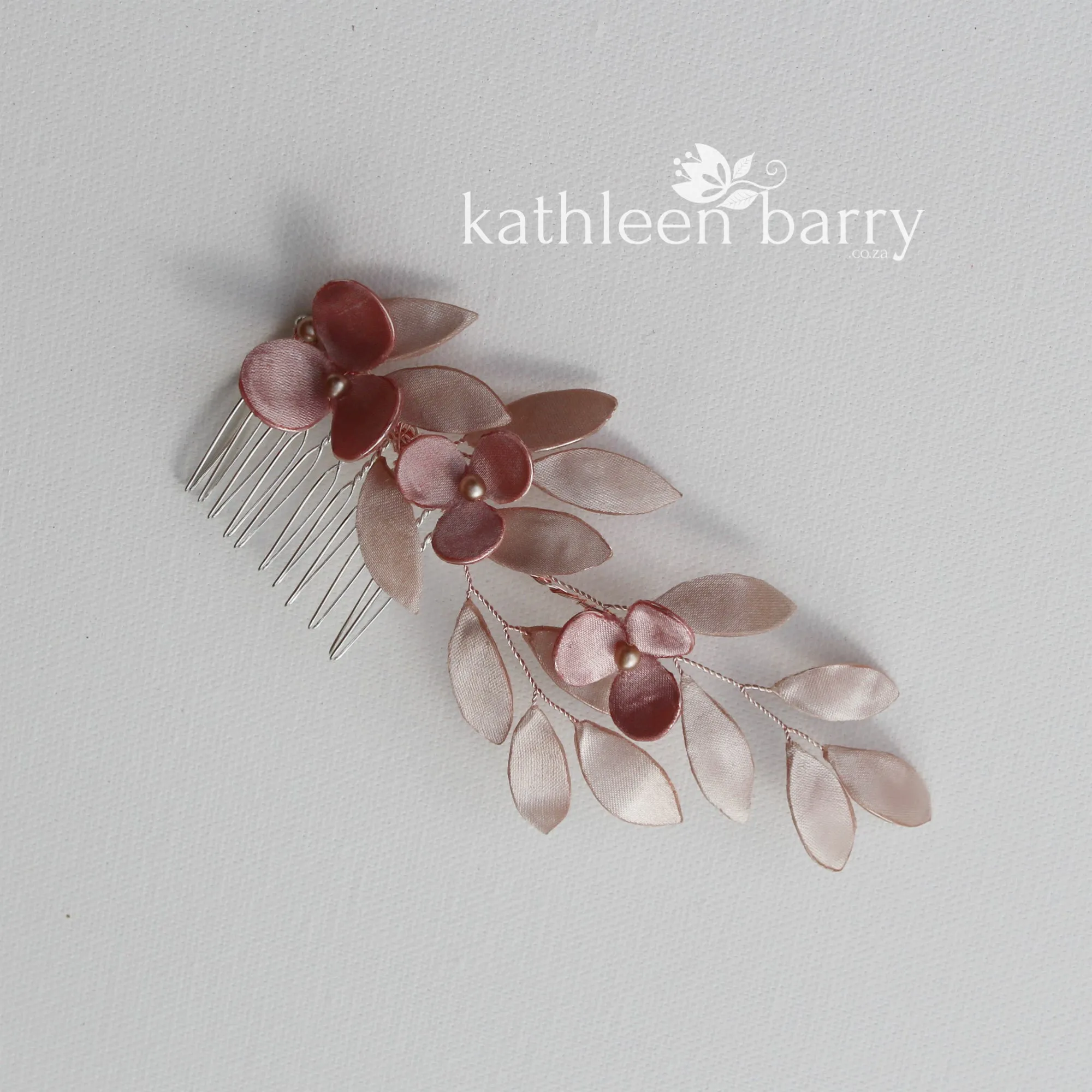 Theora leaf hairpiece - satin sculpted fabric leaves & flowers - color options available