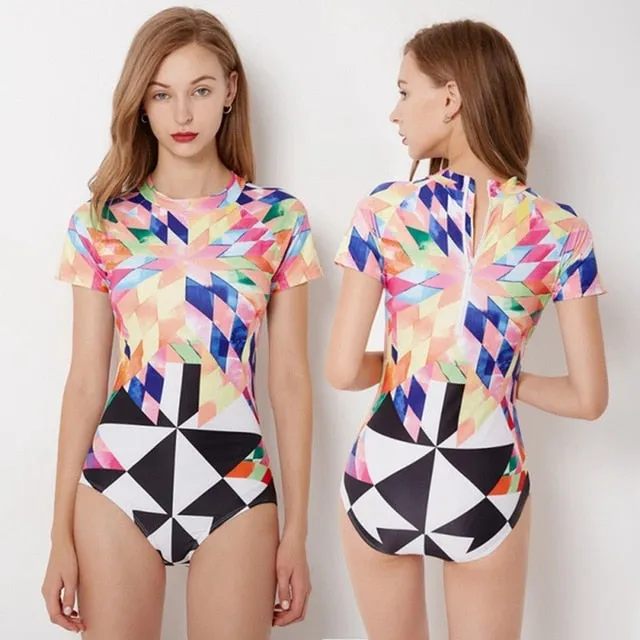 Womens Zip Front Printed Surfing Swimwear