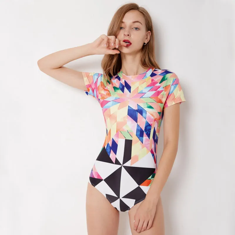 Womens Zip Front Printed Surfing Swimwear