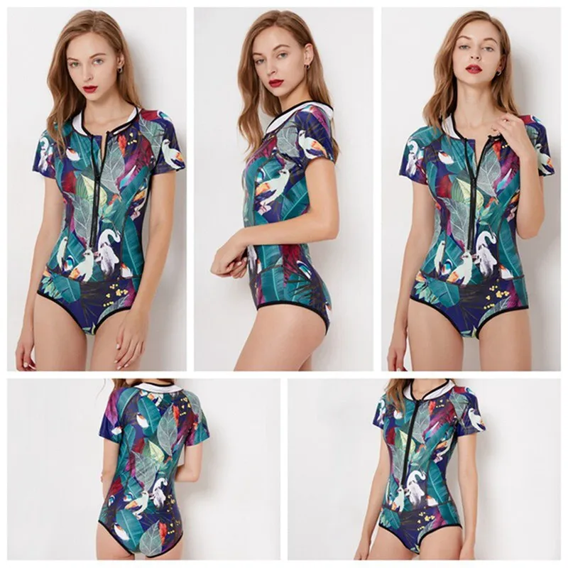 Womens Zip Front Printed Surfing Swimwear